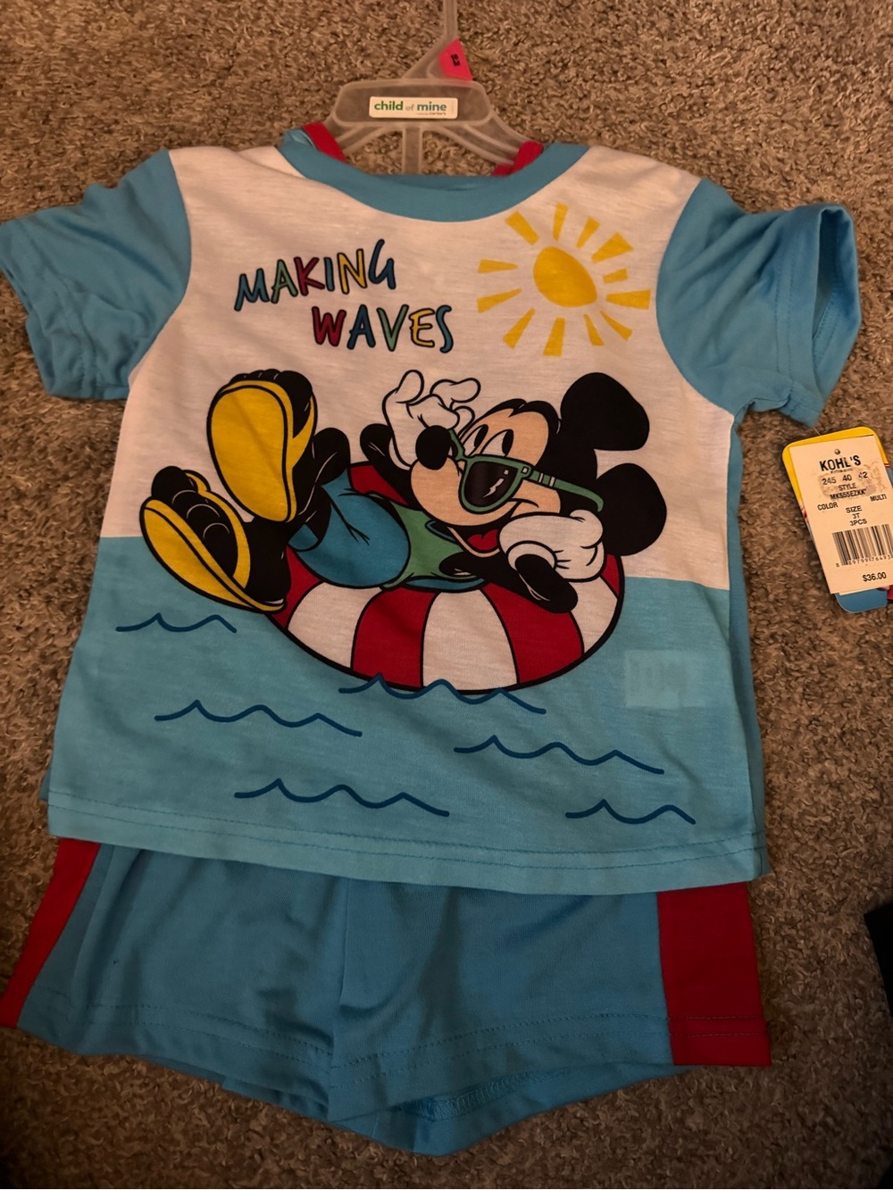 Disney Light Blue Mickey Mouse 'Making Waves' Tee, Tank & Shorts Set
